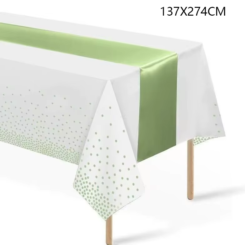 Nappe décorative blanche et vert sauge, couverture de Table jetable en Satin vert imprimé pour décor