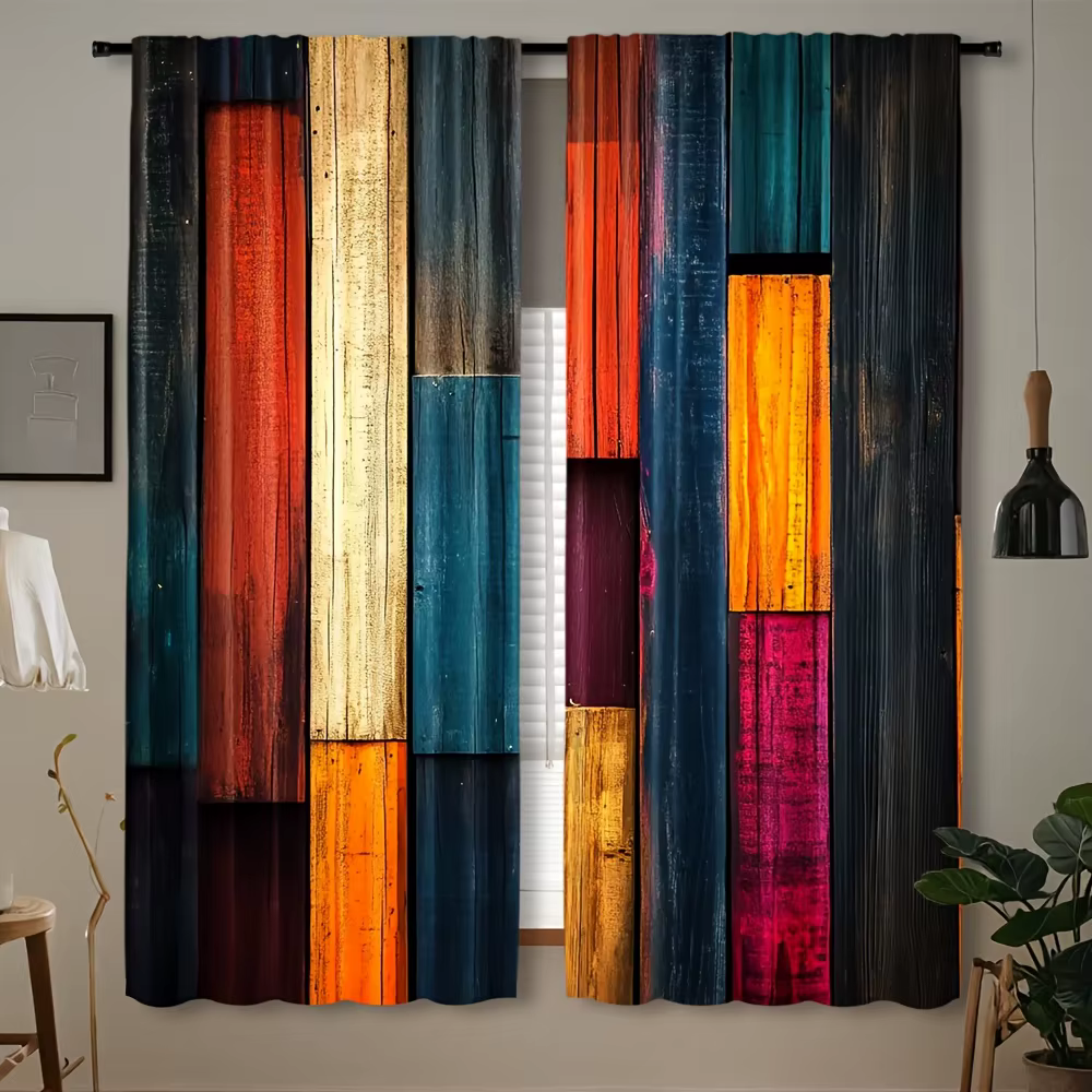 Ensemble de 2, rideaux de café Vintage, rideaux filtrants de lumière imprimés avec poche sur tringle