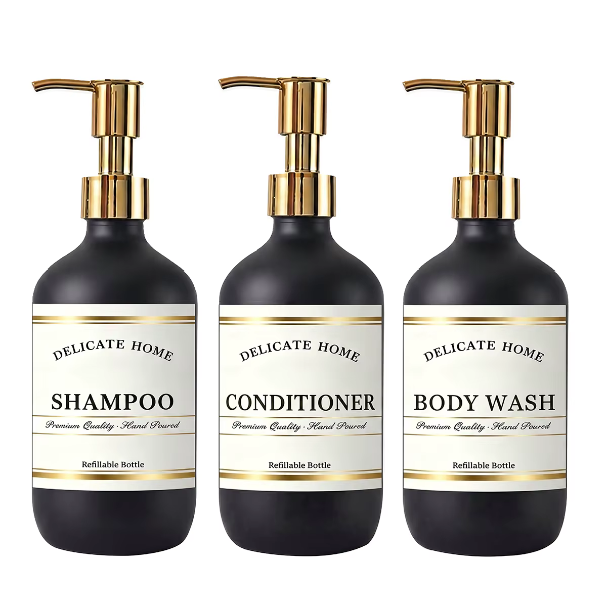 Ensemble de 3 distributeurs de douche rechargeables noirs mats modernes pour salle de bain, décorati