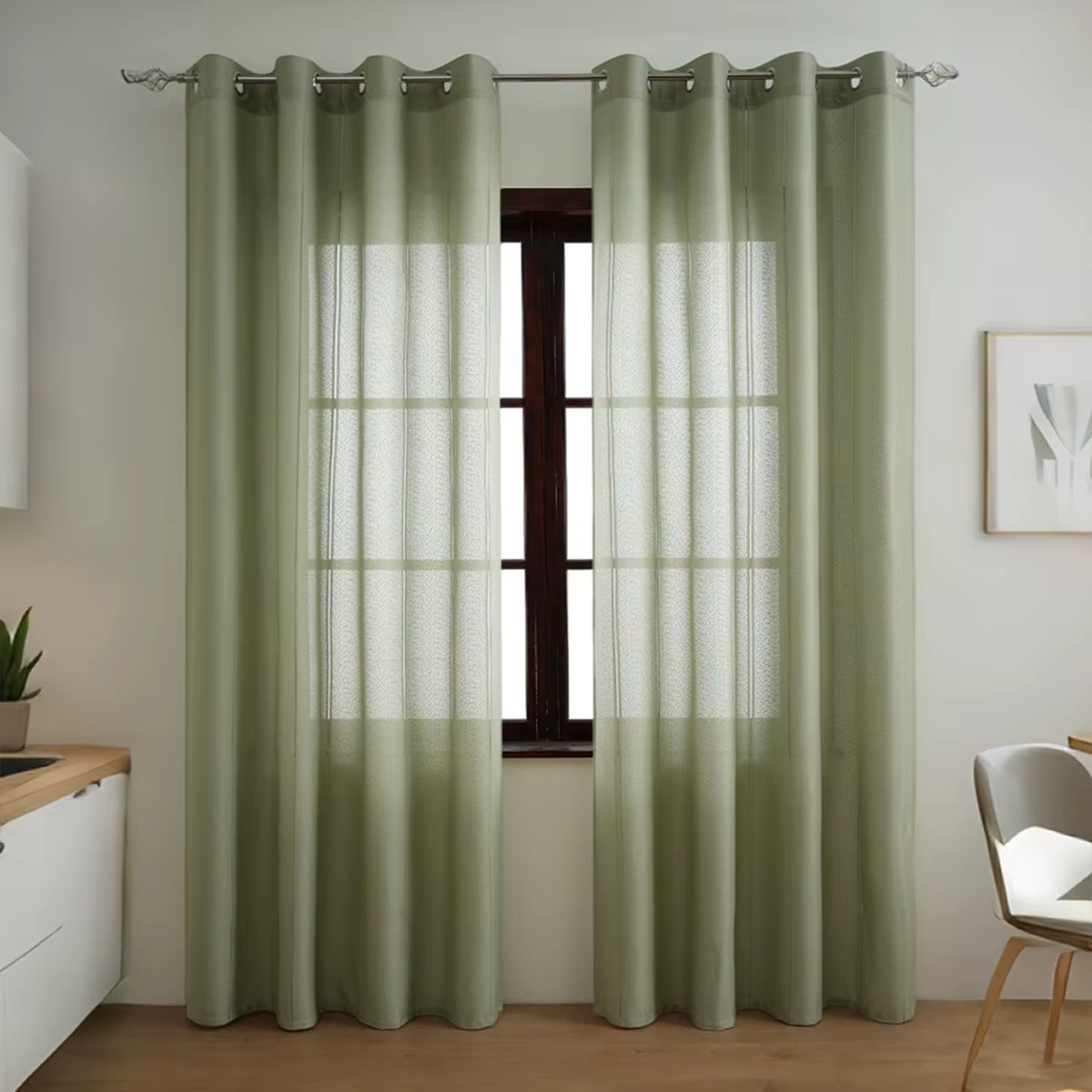 Rideau Voilage Uni à Rayures pour Salon et Chambre à Coucher, Décoration, à Œillets, Lot de 2 Rideau