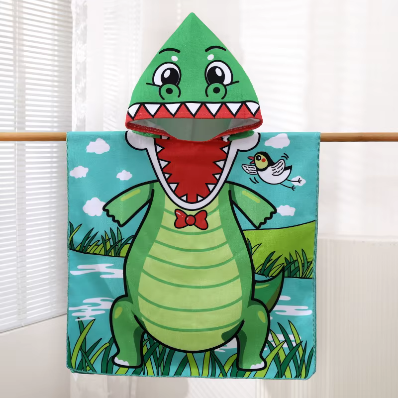 1 pièce de serviette de bain poncho à capuche pour enfants de 2 à 7 ans, en fibre de polyester à for