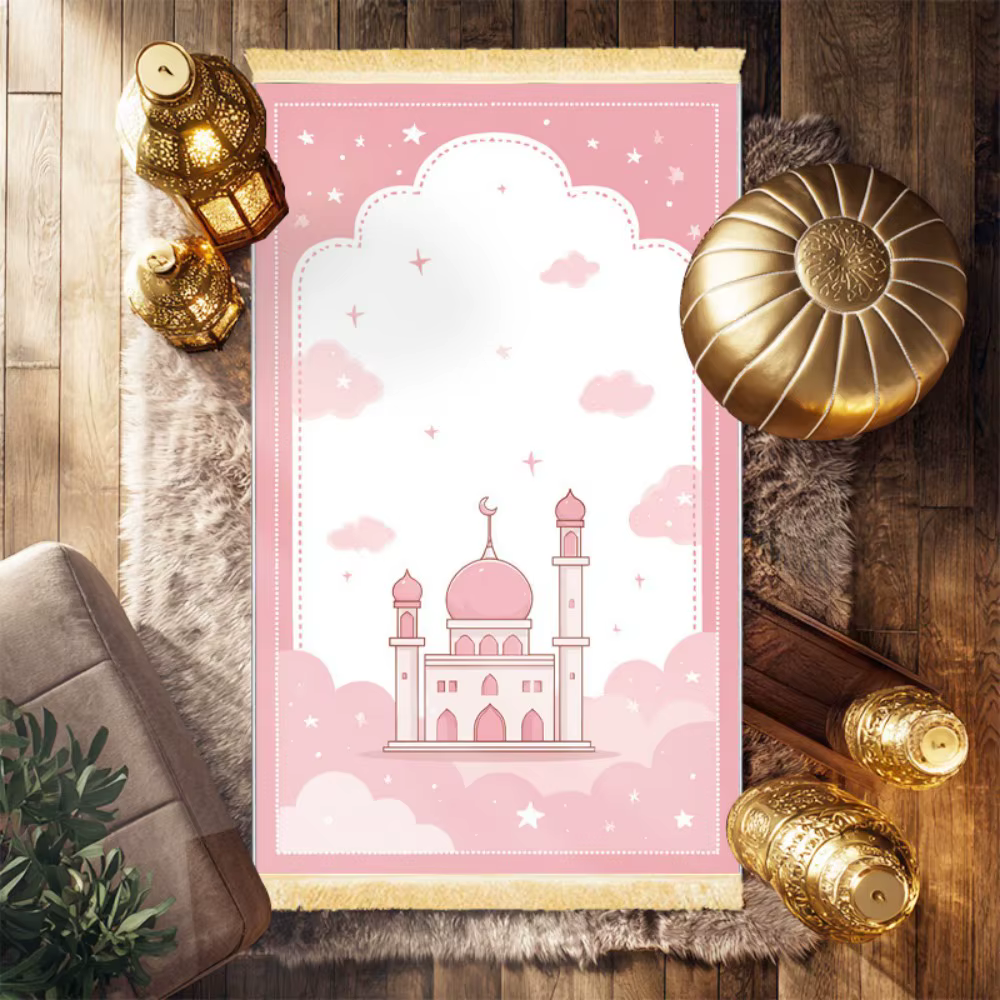 Tapis de prière islamique VIKAMA rose mignon, en polyester, portable, pour enfants, tapis de prière 