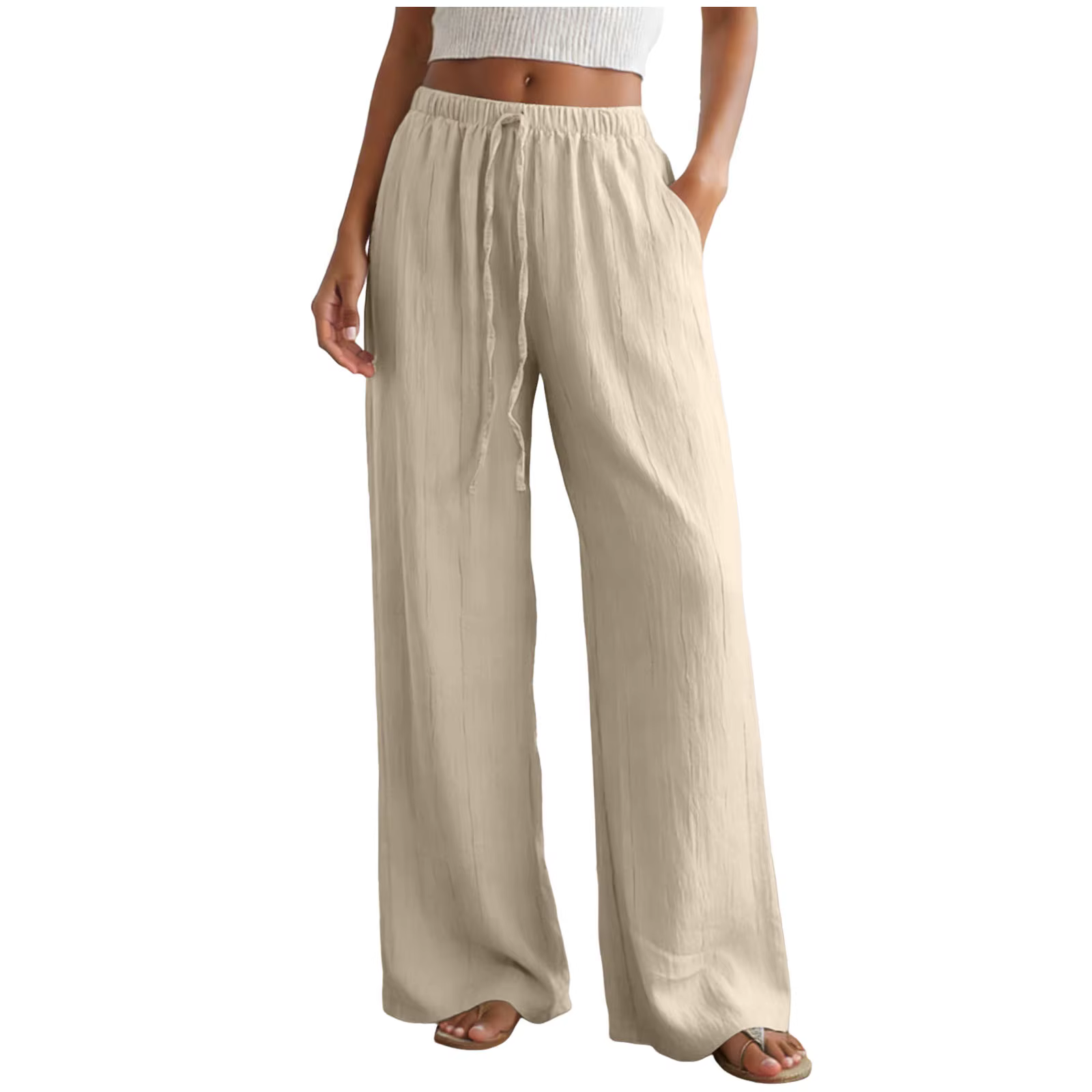Pantalon Palazzo Ample en Lin pour Femme – Taille Haute, Jambe Large, Fluide – Idéal Plage, Vacances