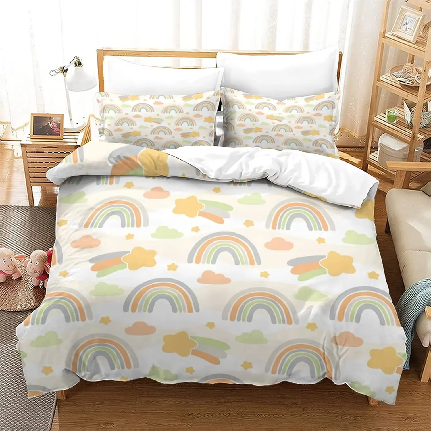Ensemble de housse de couette arc-en-ciel pour fille, ensemble de literie étoile arc-en-ciel, double