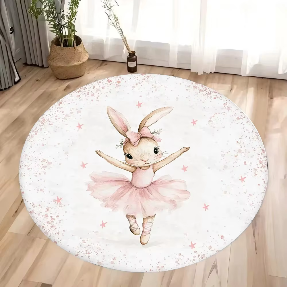 Tapis circulaire rose à motif de lapin de dessin animé, antidérapant, résistant à la saleté, pour ch