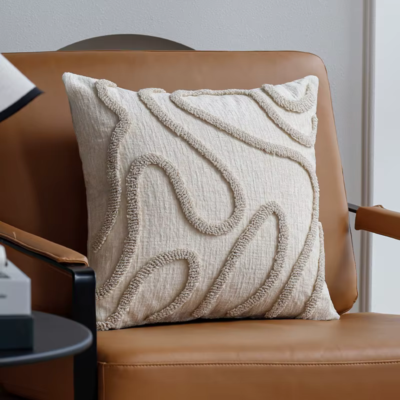 Juste de coussin en chenille pour diverses pièces, taie d'oreiller, tuftée, fermeture à glissière, d