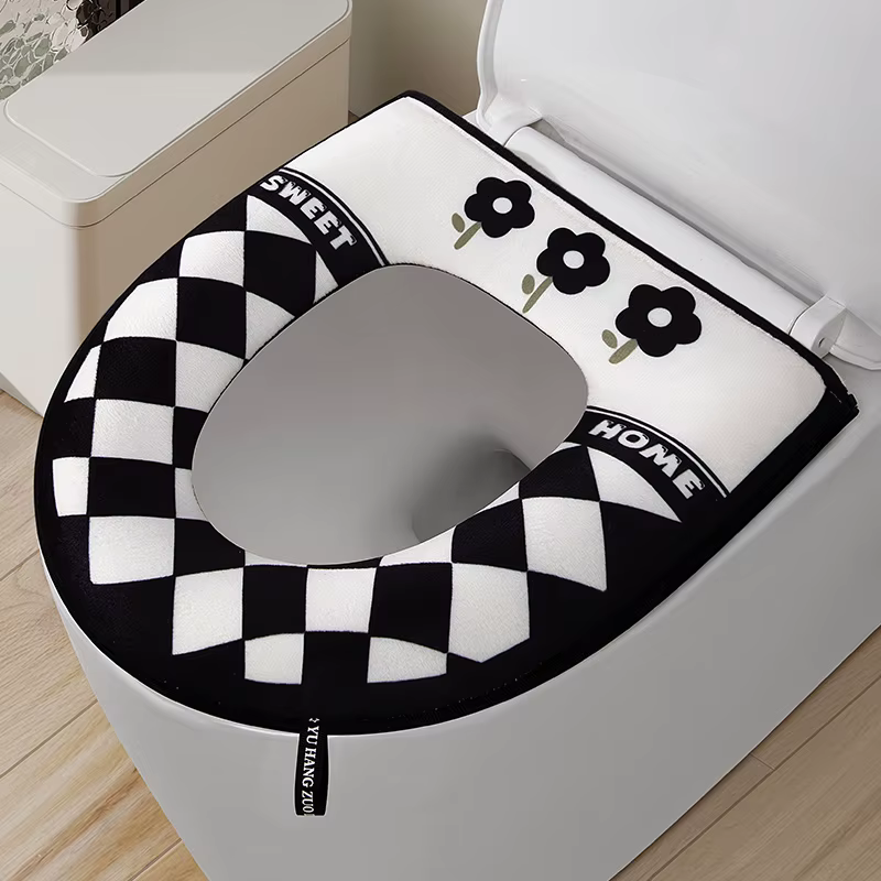 Coussin de siège de toilette doux et chaud pour l'hiver, en peluche, lavable, housse de siège de toi