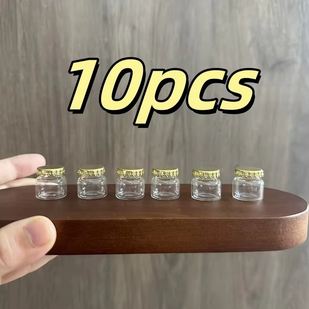 Mini bouteille en verre exquise, modèle de cuisine avec bouchons dorés, pot en verre, bricolage, Fig