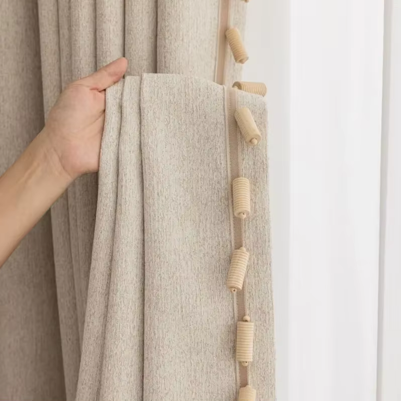 Rideaux occultants en lin de coton beige pour salon, salle à manger, chambre à coucher, épaissi, crè