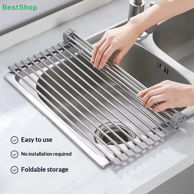 ☪ Égouttoir à vaisselle enroulable avec drain flexible, idéal pour sécher la vaisselle et les verres
