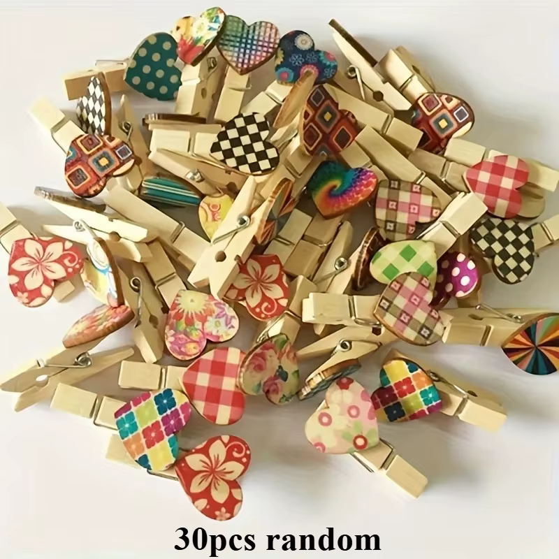 30/50 mini pinces à linge en forme de cœur |   Pinces en bois pour photos, décoration de mariage, pr