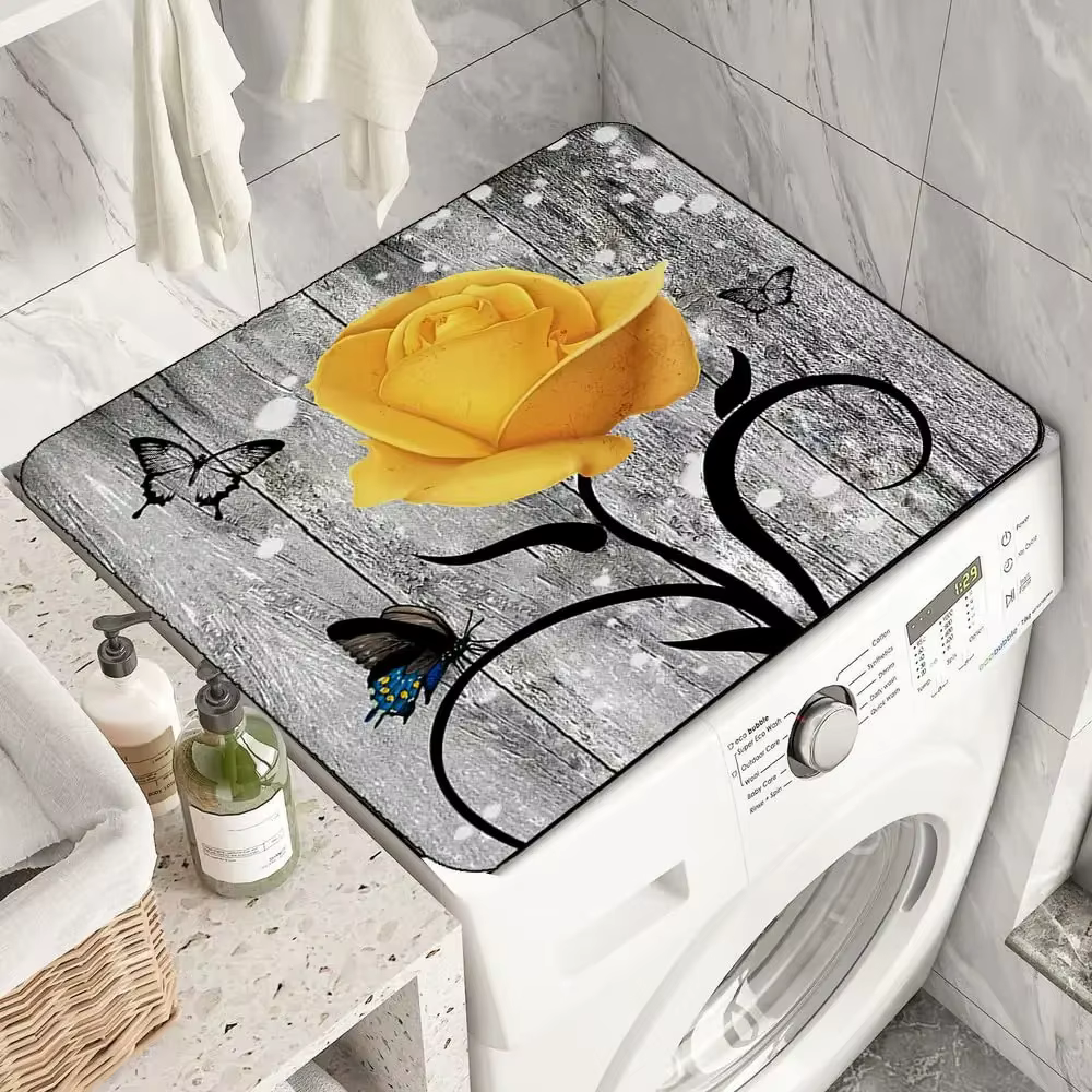 Tapis de séchage avec imprimé floral, tapis anti-poussière pour le dessus de la machine à laver, tap
