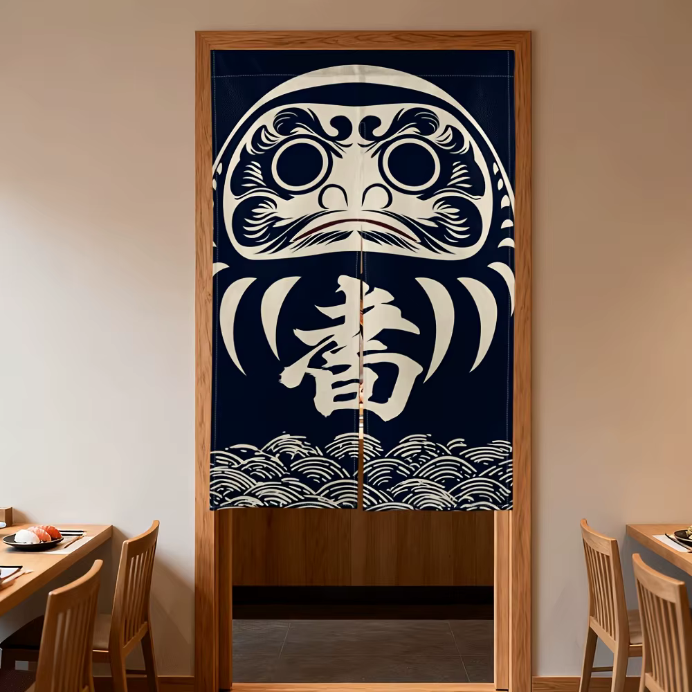 Rideau de porte traditionnel japonais Daruma Noren de VIKAMA, séparateur de pièce imprimé Daruma ble