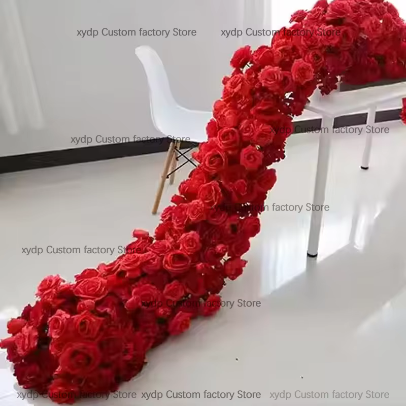 Guirlande de fleurs romantiques roses et hortensias pour table, canapé, décoration extérieure, toile