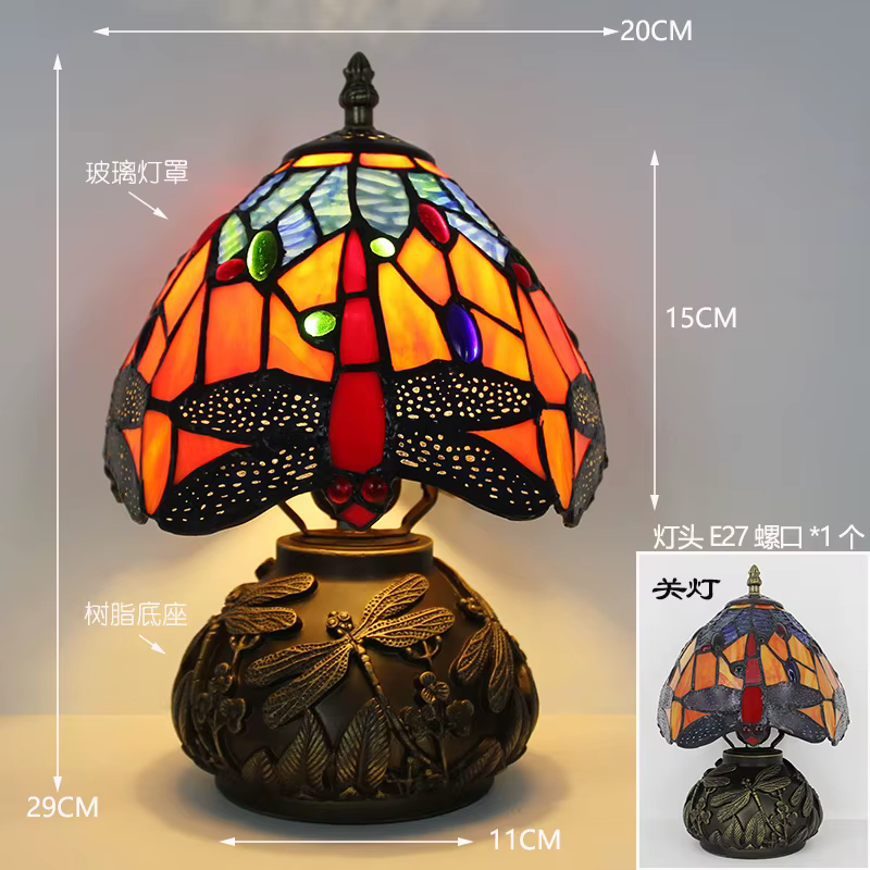 France lampe de Table 8 pouces vitrail lampe de chevet rouge Rose bureau lampe de lecture chambre sa