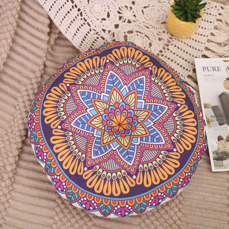 Coussin de chaise en coton et lin bohémien, coussin rond géométrique en coton et chanvre, tapis de s