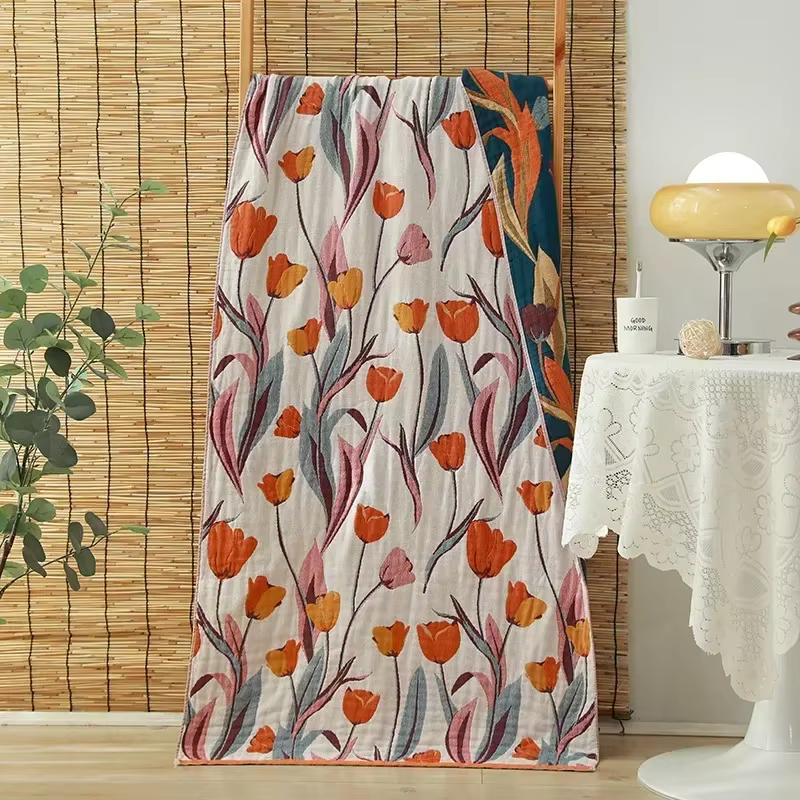 Serviette de bain en coton imprimé tulipe de dessin animé pour hommes et femmes, grande serviette su
