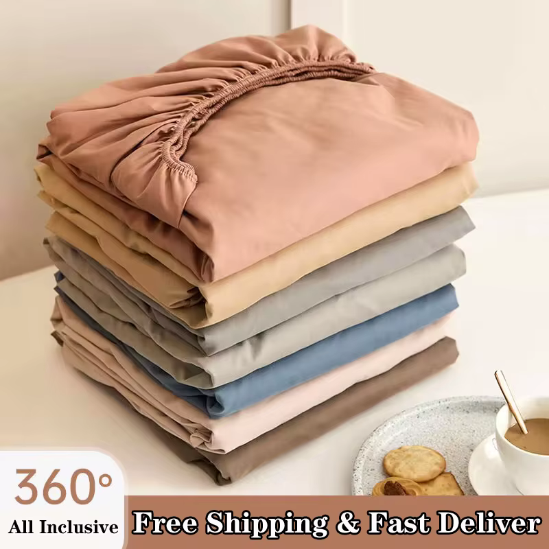 Drap-housse en coton doux avec bande élastique, housse de matelas de couleur unie pour lit simple, D