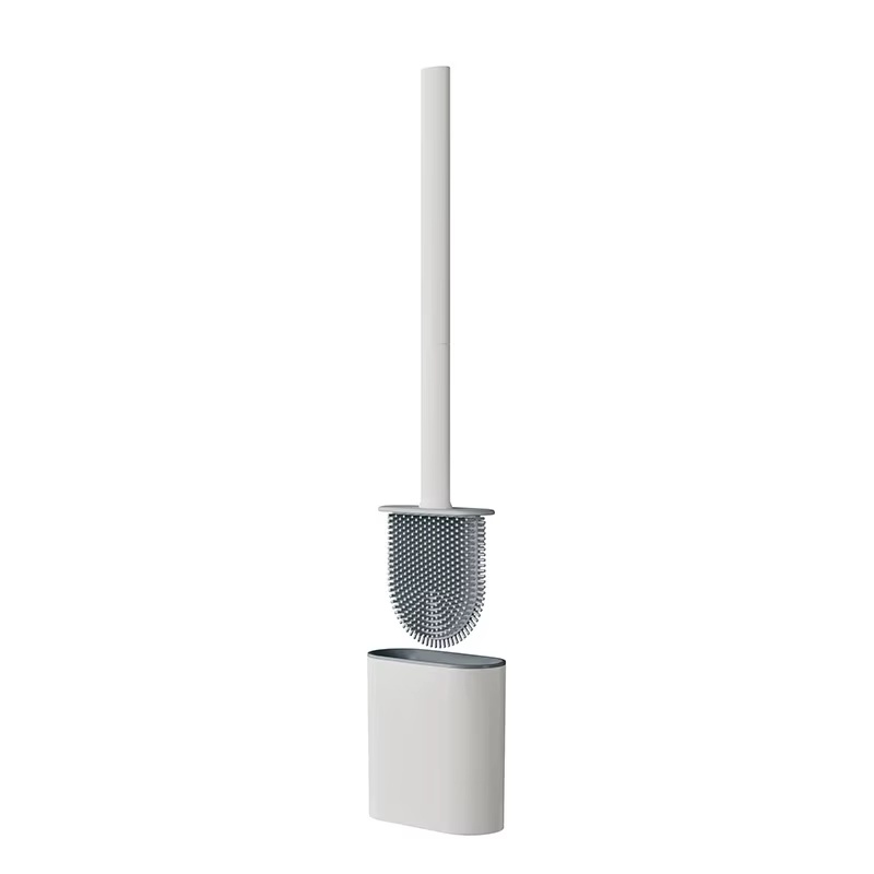 Ensemble de brosses de toilette en silicone noir/blanc avec tête plate, nettoyeur de cuvette flexibl