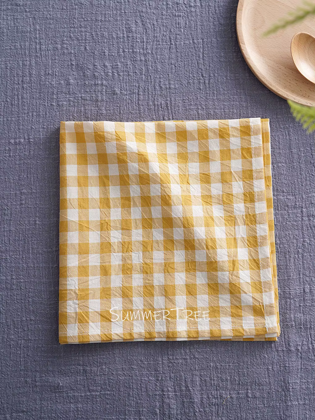 Serviette de table en coton à carreaux 42x42cm, motif gingham, pour mariage, Noël, fête, kaki, bleu 