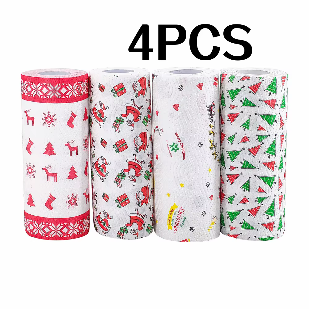 4 pièces serviettes en papier de cuisine de Noël, rouleau de papier épais à trois couches, nettoyage