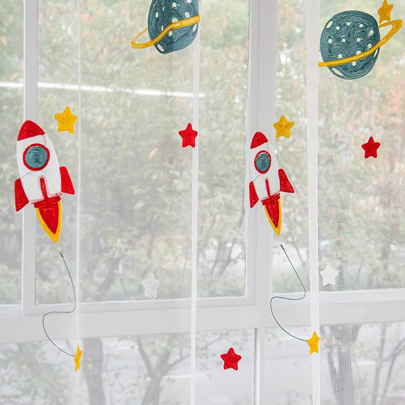 Rideaux occultants bleu espace cosmique de dessin animé mignon moderne pour chambre d'enfants, ridea