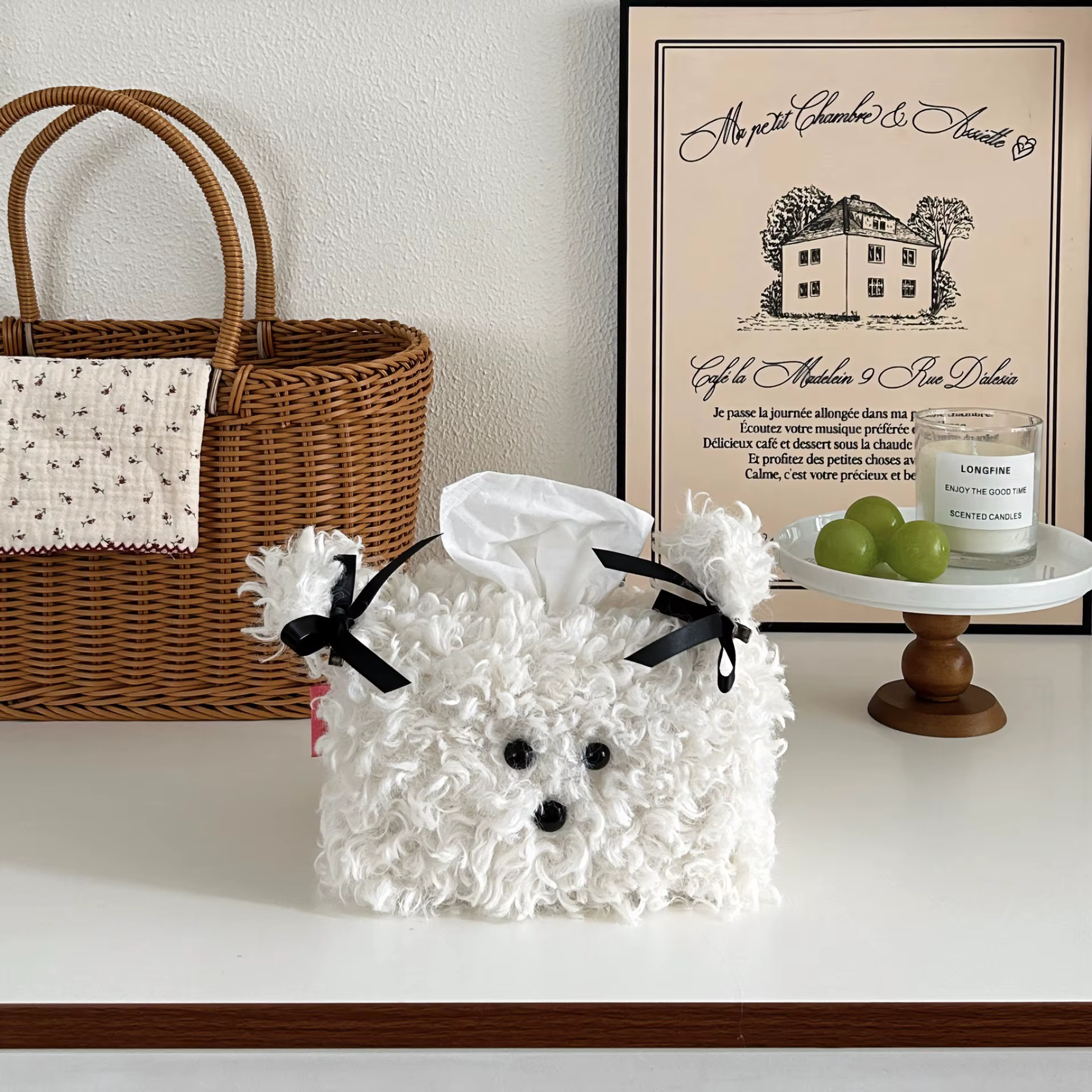 Boîtes à serviettes en forme de chien en peluche de Style nordique, sac d'émission de couleur unie, 