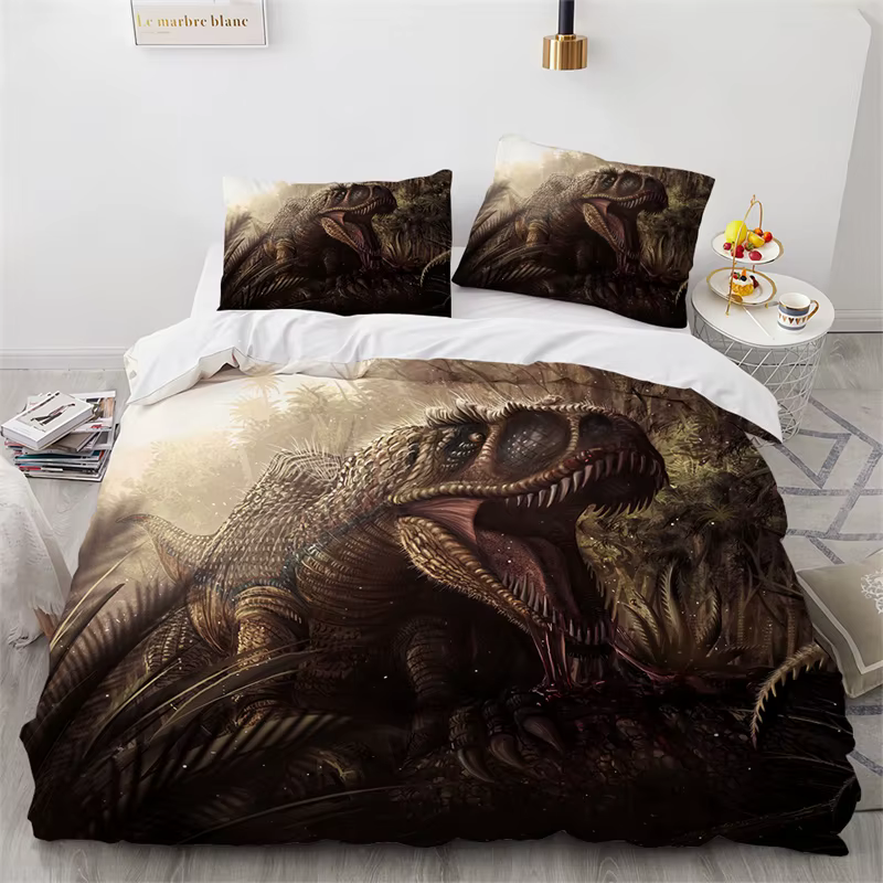 Housse de couette dinosaure double en microfibre, housse de couette avec animaux 3D, ensemble de lit