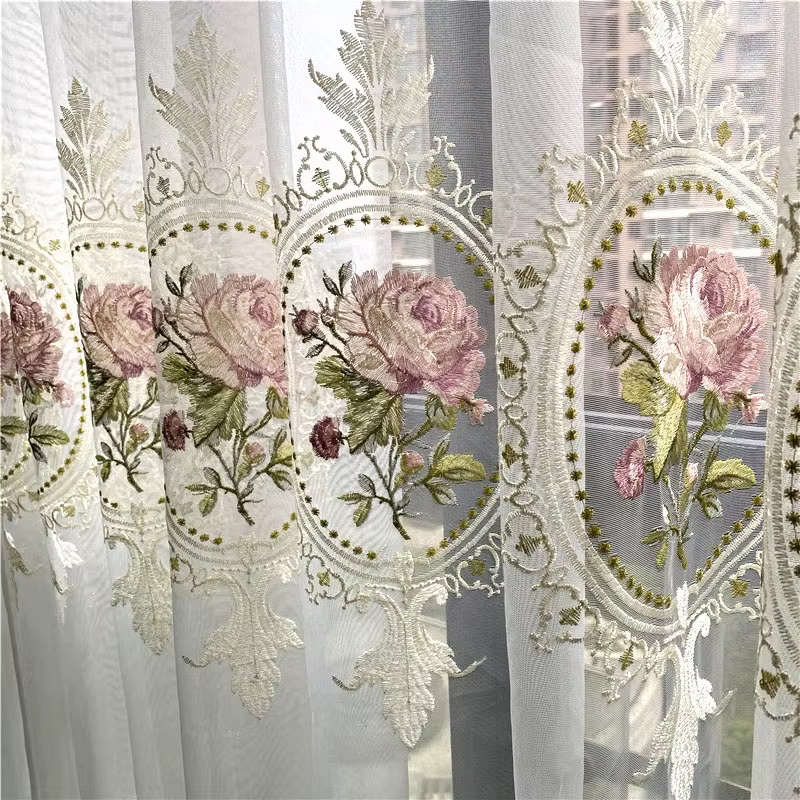 Rideau en Tulle brodé de pivoines de luxe américain, pour salon, broderie de fleurs européennes élég