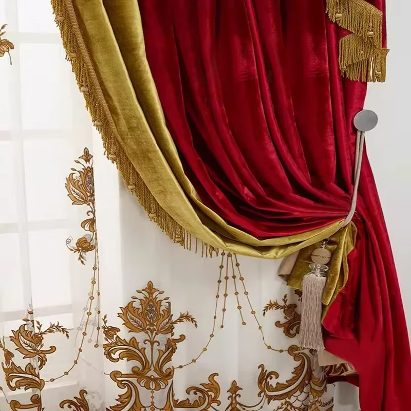 Rideaux brodés de style luxe pour chambre à coucher, rideau pare-soleil haut de gamme, velours rouge