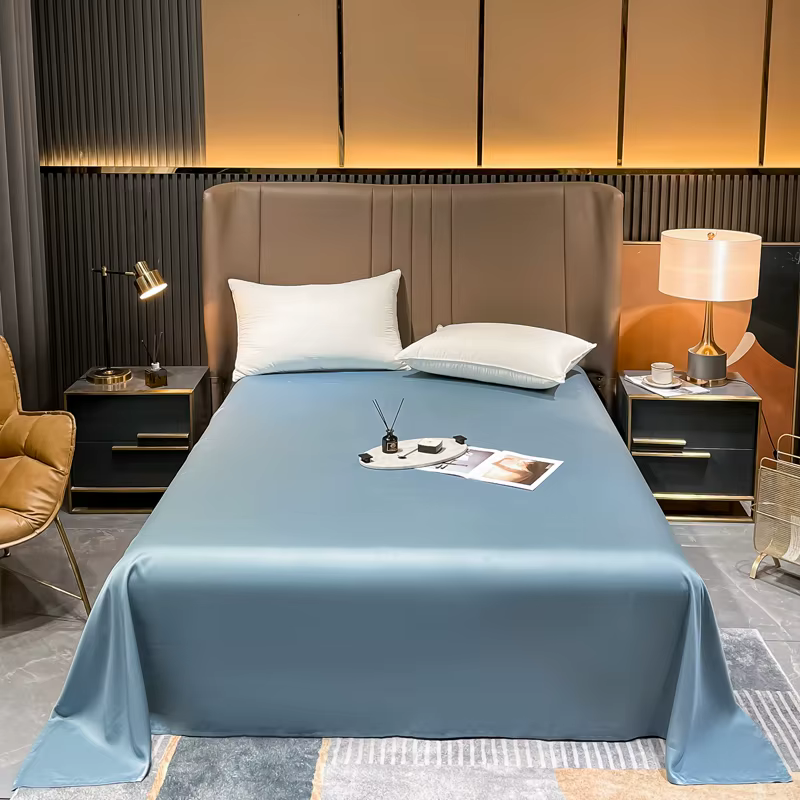 Drap plat en soie de mûrier naturelle, drap de lit de couleur unie, drap de literie King Size en soi