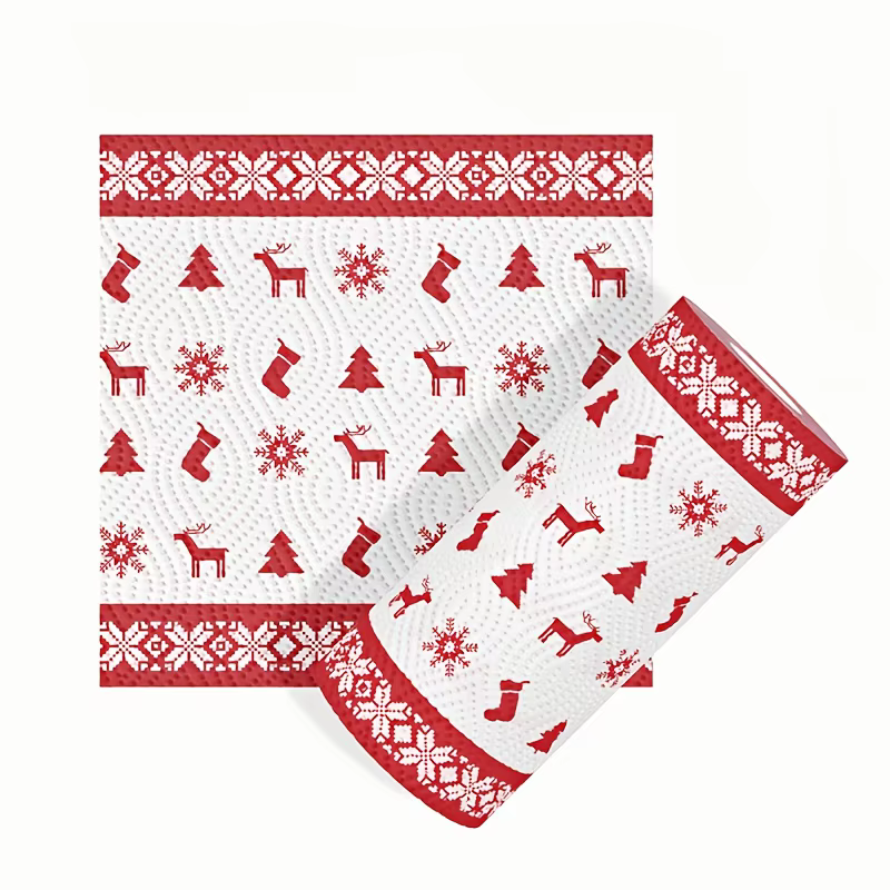 Serviettes en papier de cuisine de noël, rouleau de nettoyage jetable épais à 3 plis, fort absorbant