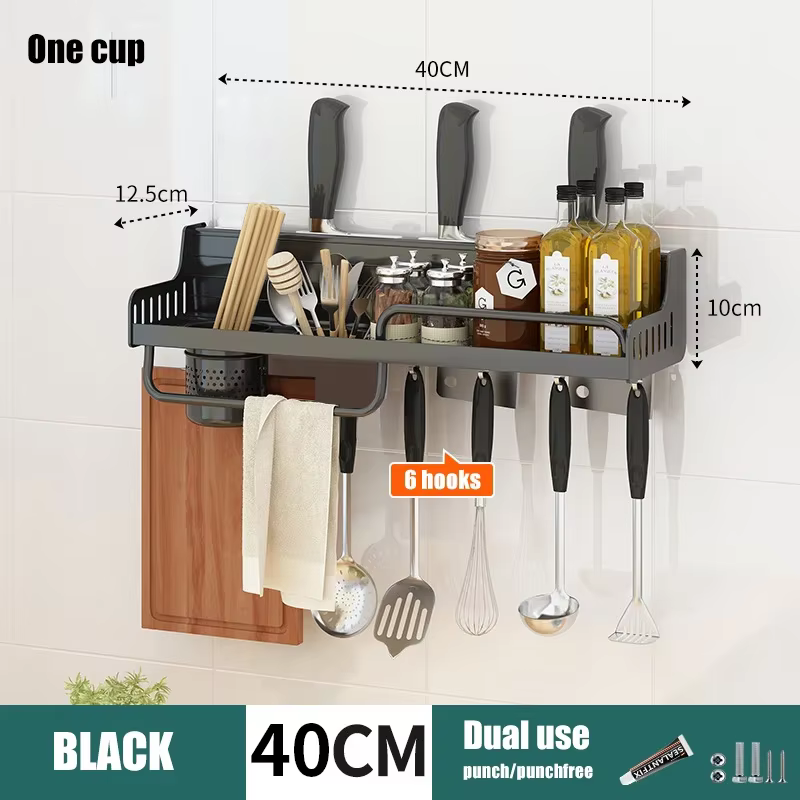Étagère de rangement murale en aluminium T1 pour cuisine, sans poinçon, pour couteaux et cuillères, 