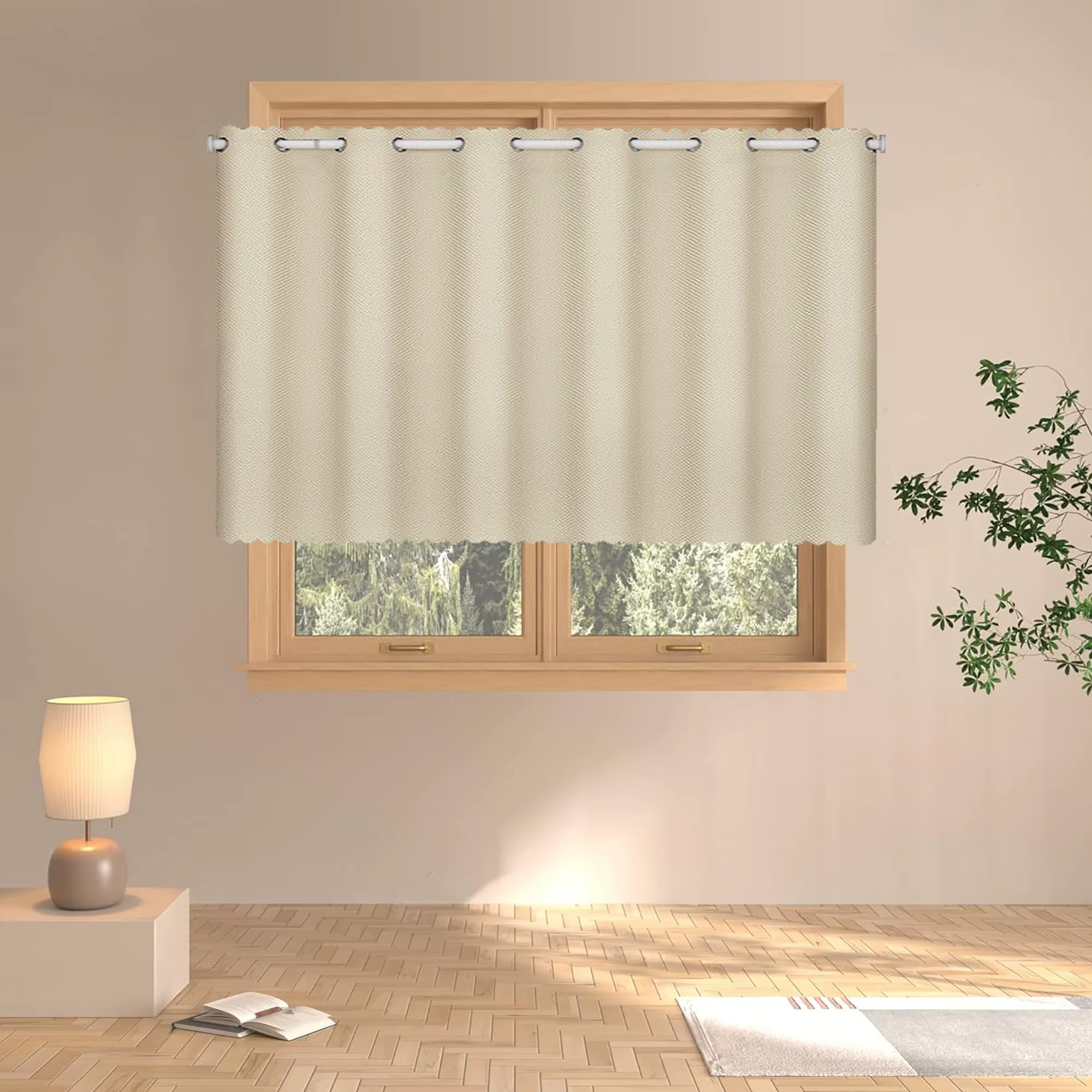 Rideau court tissé beige non transparent pour la maison, rideau en dentelle artistique adapté aux dé