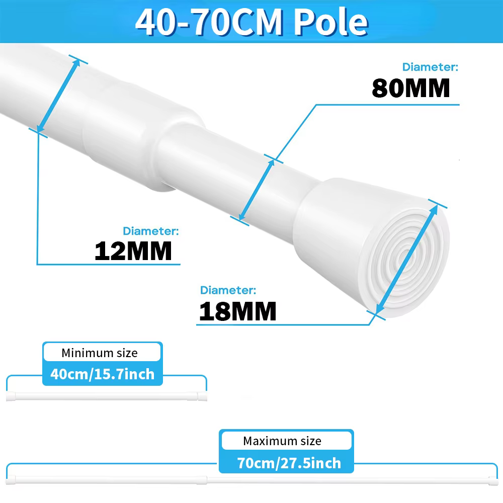 Tringles à rideaux télescopiques à ressort 40-190CM, extensibles et réglables par tension pour fenêt