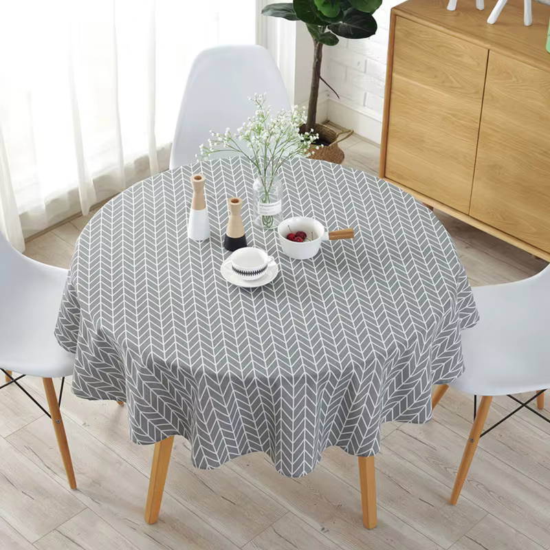 Nappe Ronde 120/150cm Lavable, Housse de Table Décorative pour Intérieur, Fêtes, Pique-niques, Salle