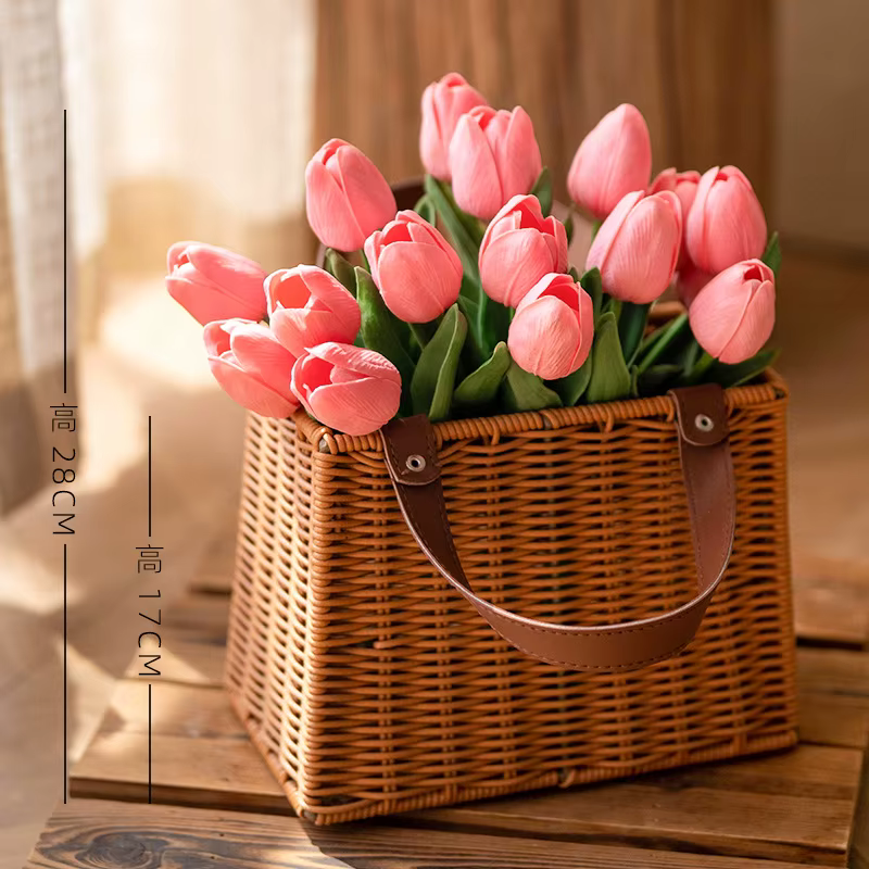 Fleur + panier de fleurs panier d'herbe tissé à la main avec fleurs artificielles ensemble pour salo