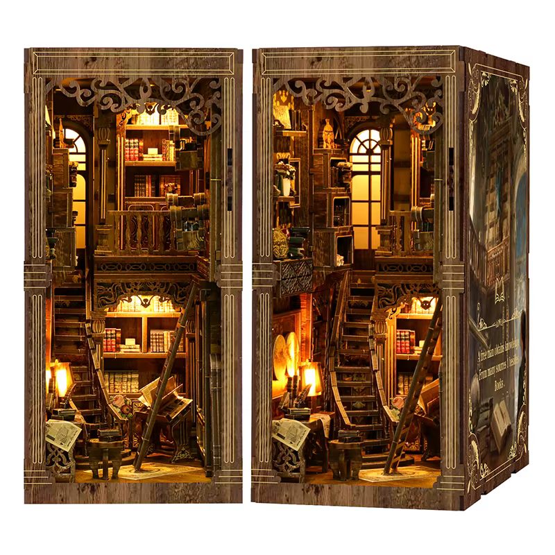 Kit de bricolage de coin de livre en bois pour salle de collection de livres Vintage, modèle de mais