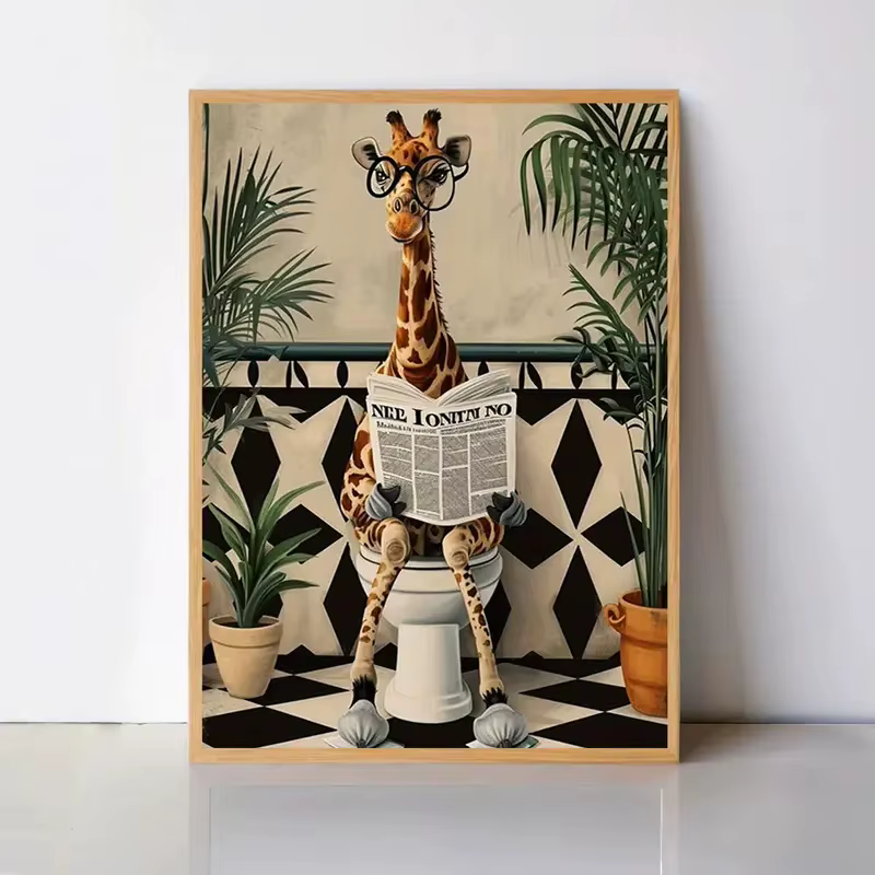 Impression murale de journaux de lecture de girafe, peinture sur toile, affiche photo pour salon, sa