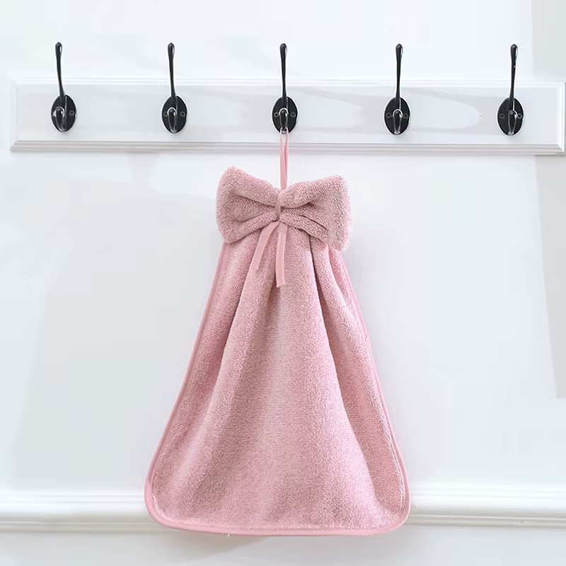 Serviettes à main à nœud papillon pour cuisine, salle de bains, velours de corail, microfibre, doux,