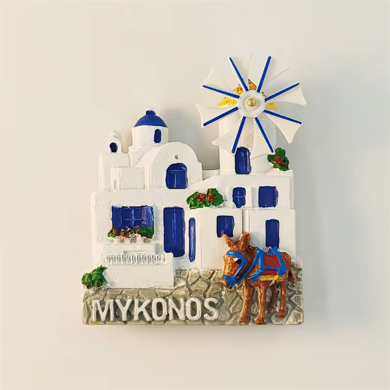 Grèce, mer Égée, Mykonos, moulin à vent, stéréoscopique 3D, souvenirs touristiques, peinture en rési