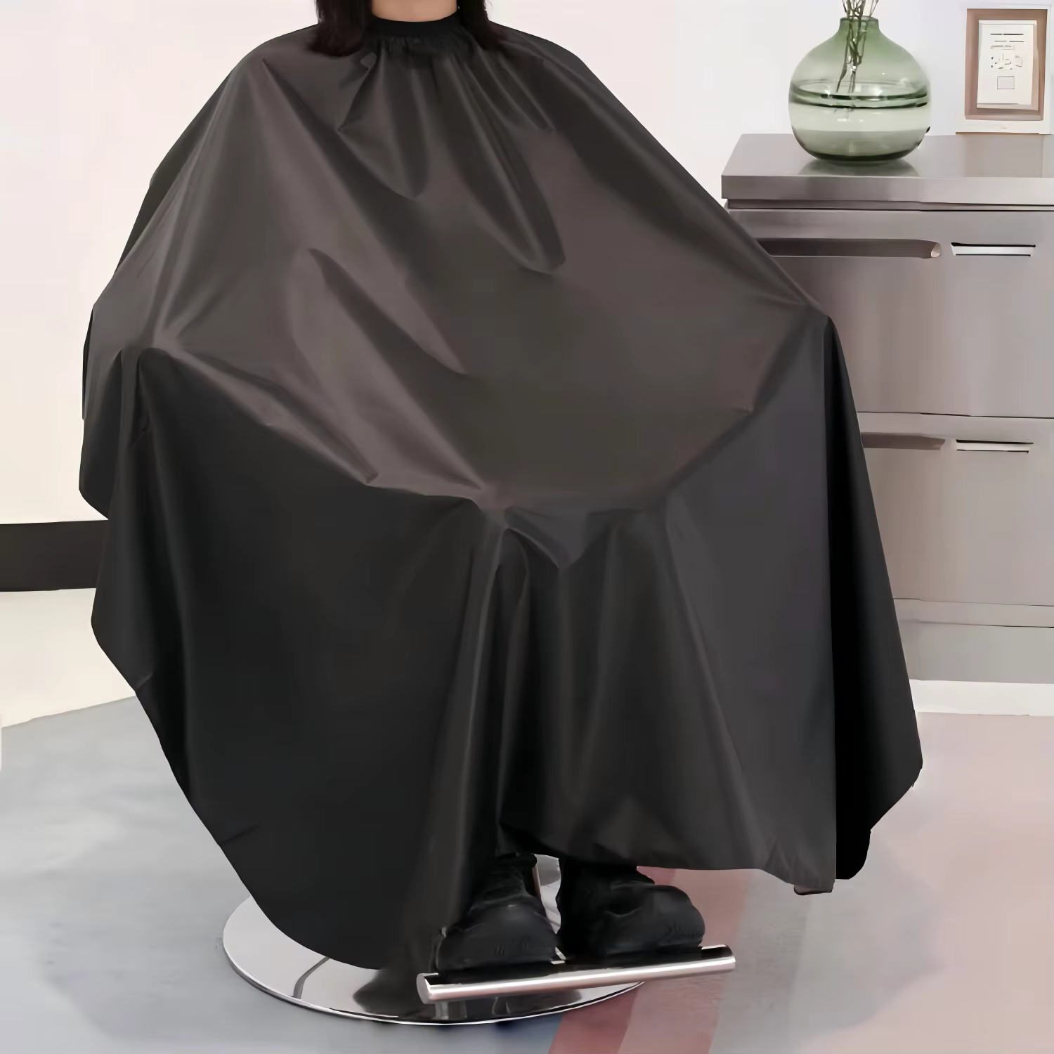 Cape de barbier noire pour hommes et femmes, Cape de coupe de cheveux, Cape de coiffure, tablier de 
