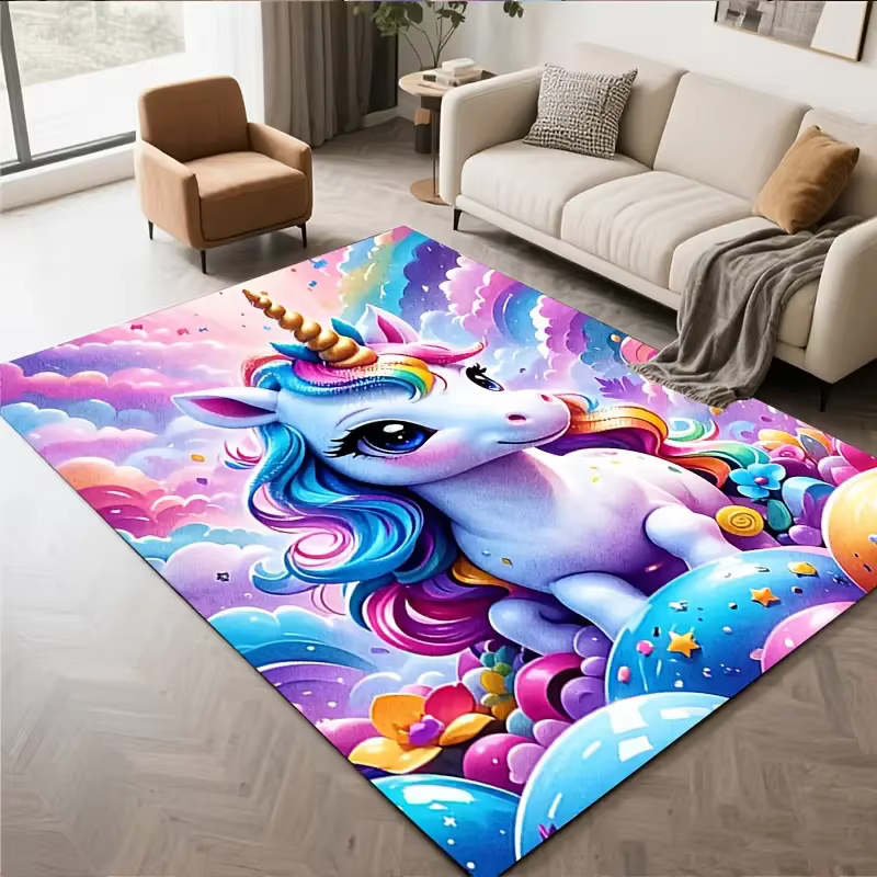 Tapis licorne arc-en-ciel pour décoration de chambre de fille, tapis de jeu pour enfants, tapis de s
