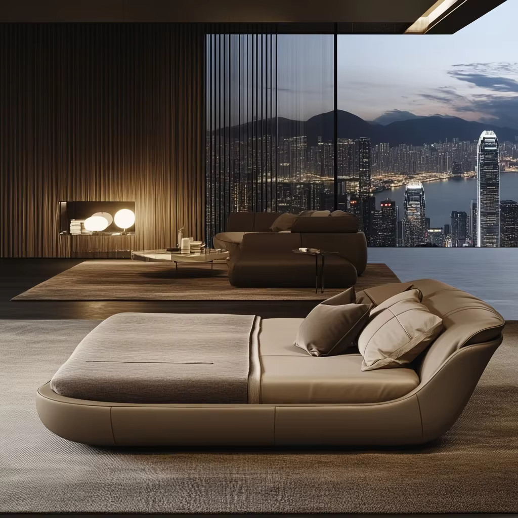 Lit double king size moderne avec rangement, design élégant et fonctionnel, idéal pour les chambres 