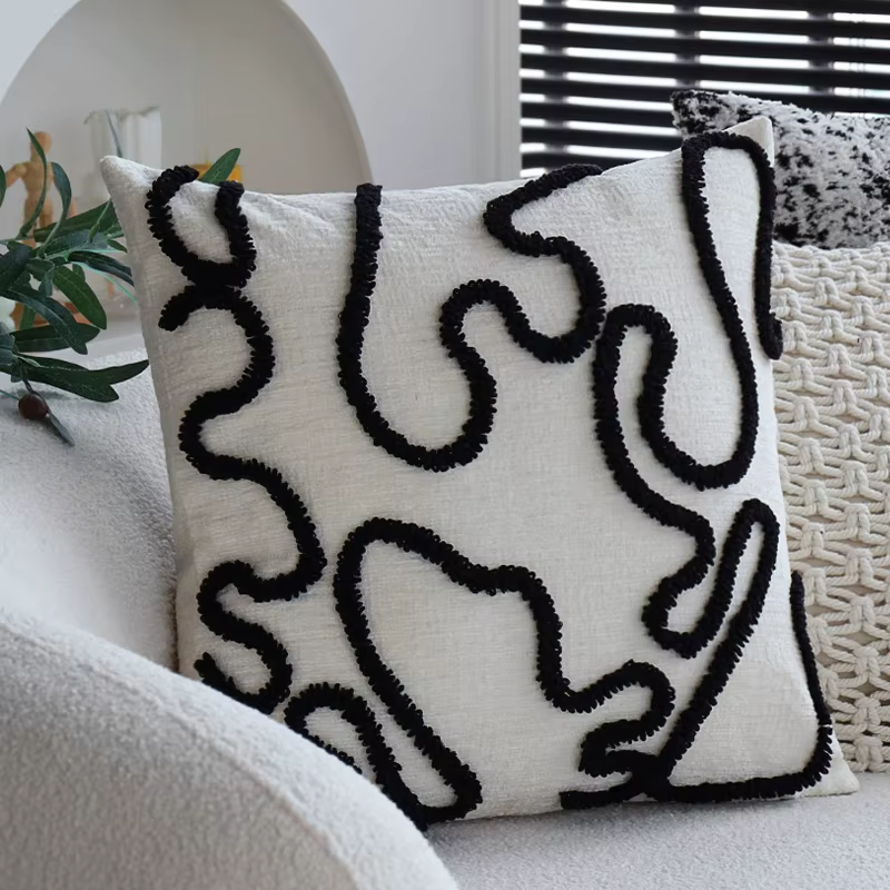 Housse de coussin géométrique Simple ligne Chenille 45x45cm, décoration de luxe chaude quotidienne p