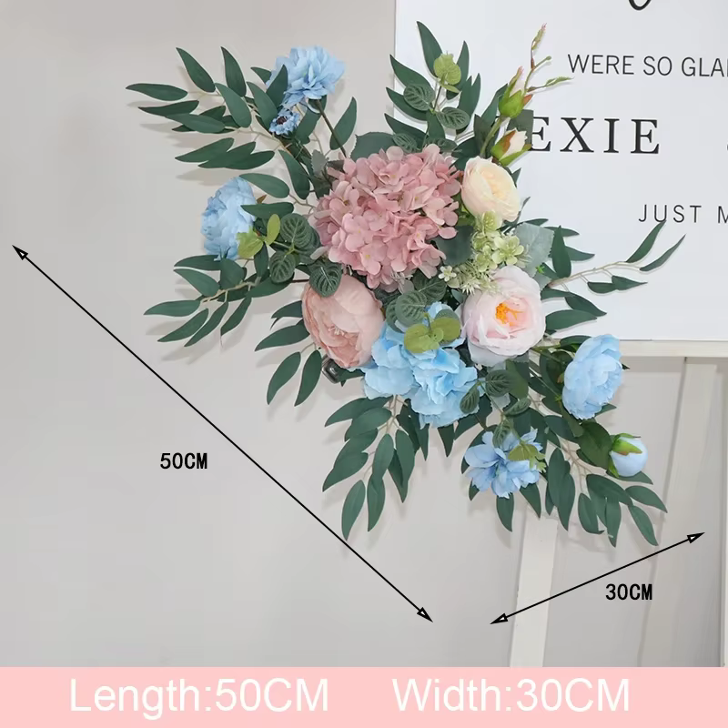 Toile de fond florale pour mariage, rose et bleu, arc de Gand, coin de fleur, centre de table rigour