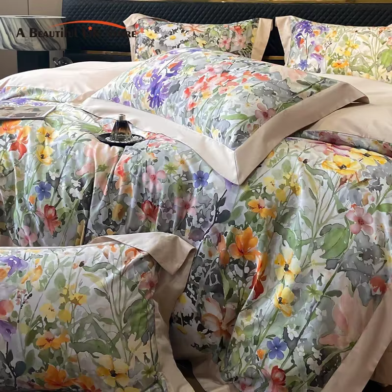 Housse de couette en coton égyptien imprimé Floral 600TC, housse de couette Queen King, ensemble de