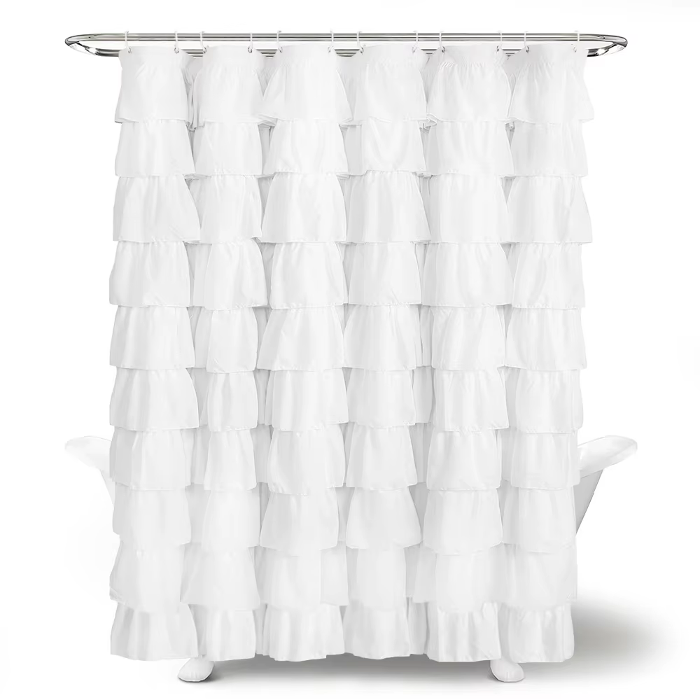 Rideau de douche à volants en dentelle blanche, tissu polyester résistant à la moisissure, conceptio