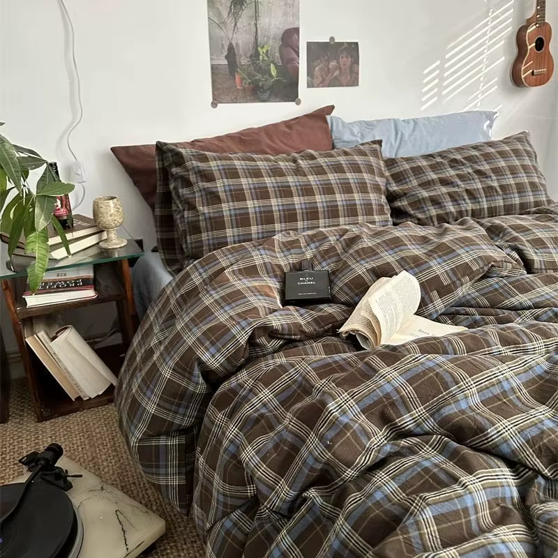 Parure de lit 4 pièces en coton lavable pour 2 chambres, ensemble simple 3 pièces avec drap, couette