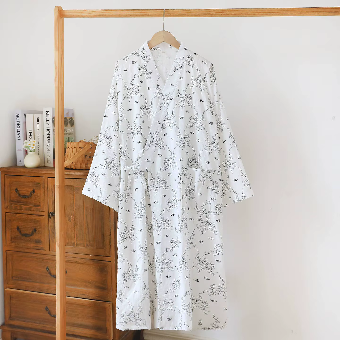 Peignoir long en coton pour homme 2026 – Robe de chambre rayée pour le printemps et l'été – Tenue de
